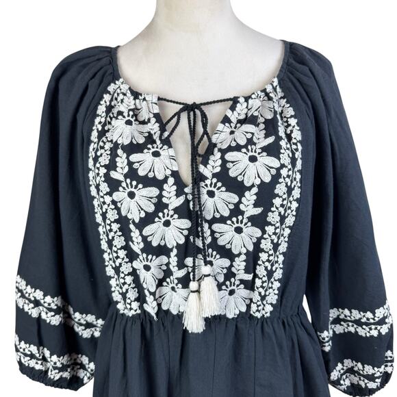Sundance Josephena Garden Black & White Flower Embroidered Cottagecore Dress - Picture 7 of 13